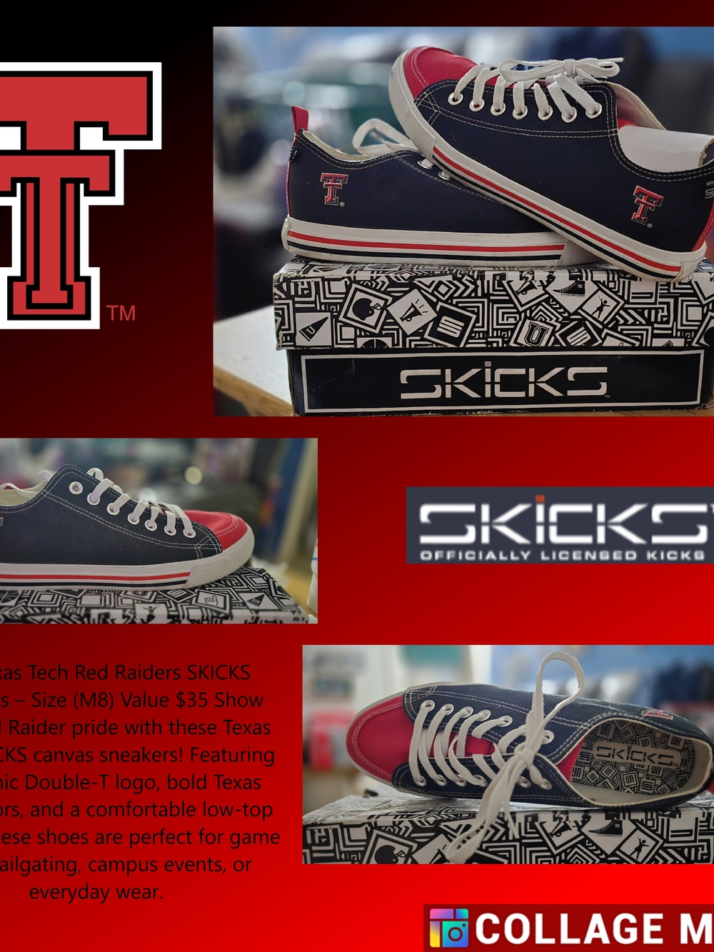 Texas Tech Red Raiders Navy & Red Canvas Slip-On Sneakers by Skicks
